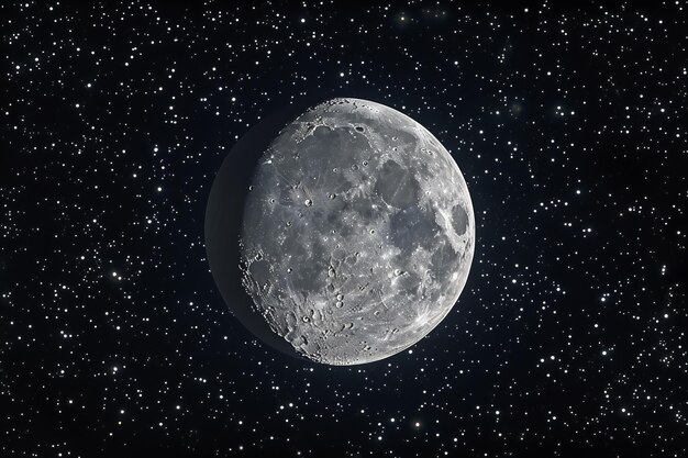 Photo a detailed image of the moons surface with craters and stars in the background