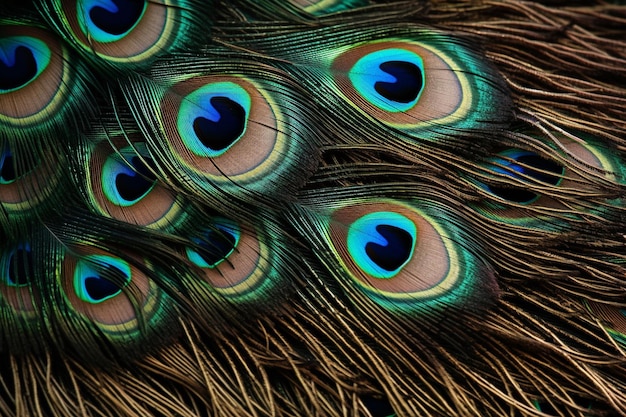 A detailed image of a peacock's magnificent tail