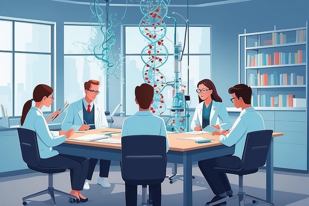 a detailed image of a teacher and students studying regenerative medicine and tissue engineering vector illustration in flat style