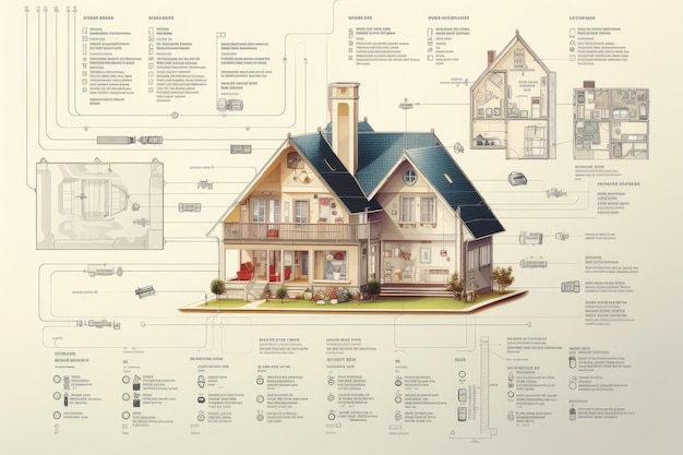 Detailed Infographic of House Building Full Details Anatomy extreme closeup Generative AI