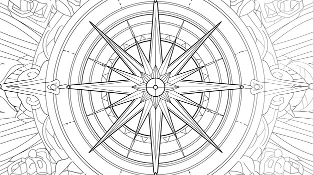 A detailed and intricate drawing of a compass with ornate flourishes and embellishments in the background