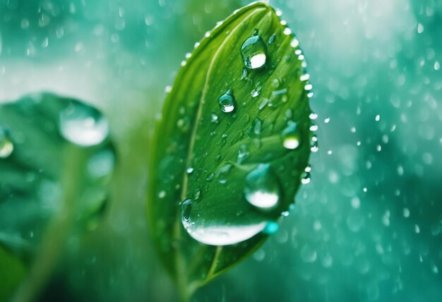 detailed Large drop water reflects environment Nature spring photography raindrops on plant derta