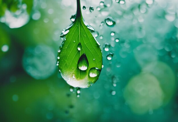 大きな水滴は環境を反映します 自然の春の写真 植物のデルタ上の雨滴