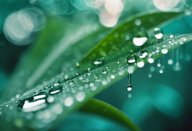 大きな水滴は環境を反映します 自然の春の写真 植物のデルタ上の雨滴