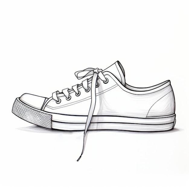 Photo detailed line art of casual canvas shoe on white background