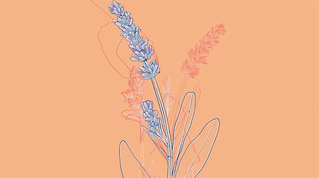 Foto disegno dettagliato di un fiore di lavanda su uno sfondo solido in una palette di colori pastello alla moda