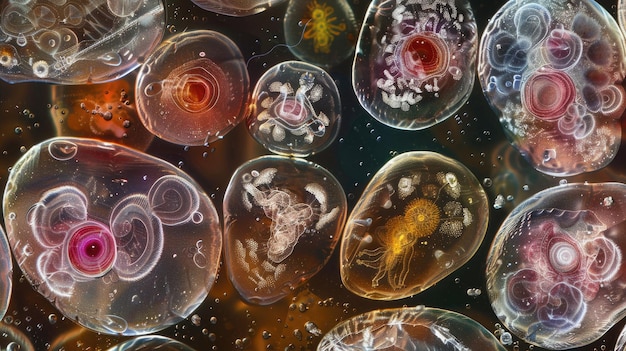 Detailed macro image reveals various stages of microscopic embryo development