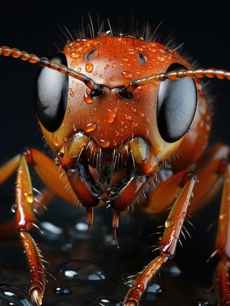 detailed macro shot of an red ant insect face