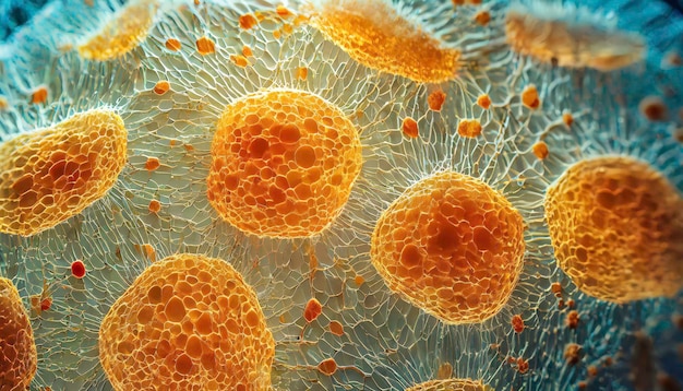 Detailed macro view of cells in an organic tissue depicting the complexity of micro life