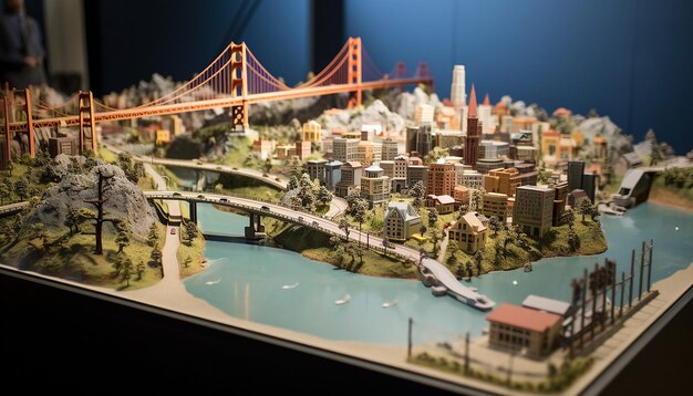 Детальная миниатюрная модель Сан-Франциско с использованием различных материалов, включая холмистые земли города