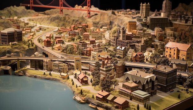 複数の素材を使用したサンフランシスコの詳細なミニチュアモデル都市の丘陵地帯を含みます