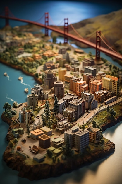 подробная миниатюрная модель Сан-Франциско с использованием нескольких материалов.