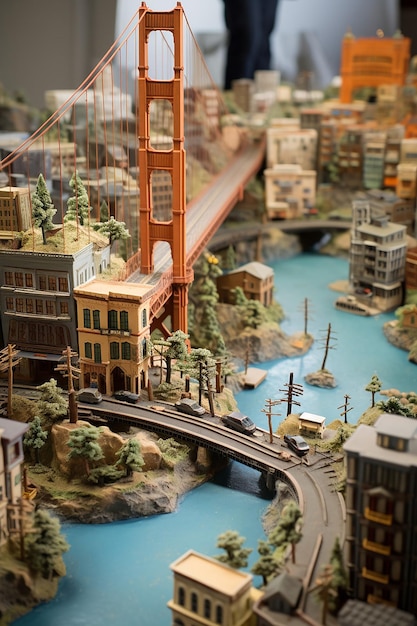 подробная миниатюрная модель Сан-Франциско с использованием нескольких материалов.