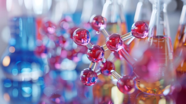 a detailed model of a molecule with vibrant red spheres in a laboratory setting representing scienti