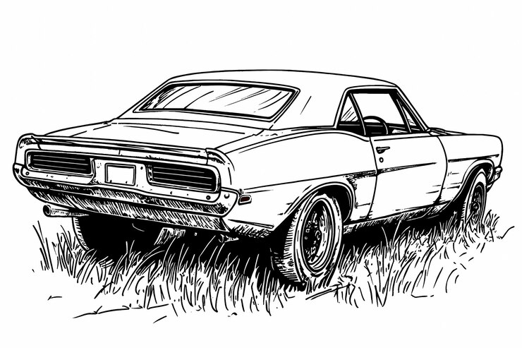 Photo detailed muscle car coloring page for adults seeking relaxation and creativity