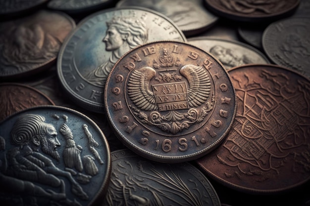 Photo detailed old ussr currency soviet era retro coins captured in macro with historical details