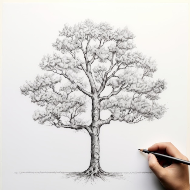 Photo detailed pencil drawing of an elm tree by a skilled artist