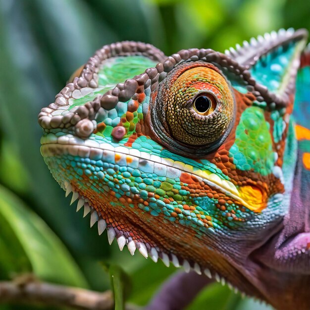 A detailed photo of a chameleons eyes