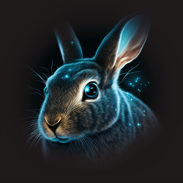 Detailed portrait of a black rabbit Black rabbit symbol of 2023 Photorealistic illustration