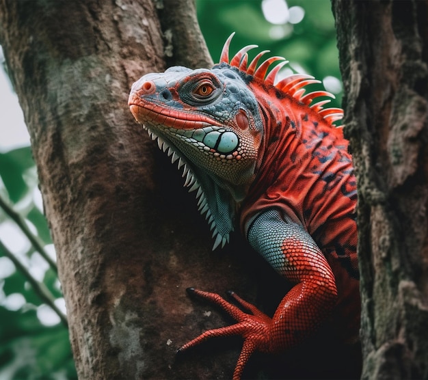 Detailed portrait of green iguana generative ai