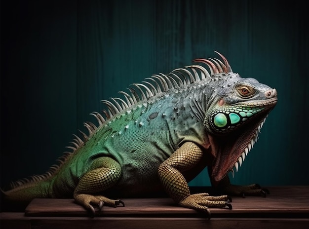 Detailed portrait of green iguana generative ai