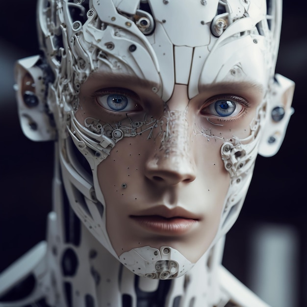 Detailed portrait of a humanoid robot Close up portrait photo of android Photorealistic illustration