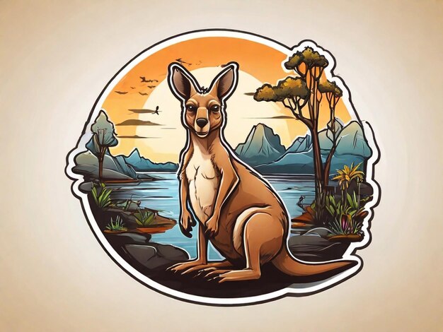 Foto stampa dettagliata del disegno della maglietta dell'animale l'illustrazione del canguro