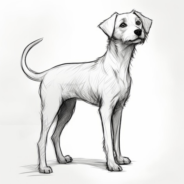 Detailed Puppy Sketch With Short Tail Line Drawing Style