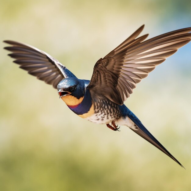 Detailed real photo of a flying swallow