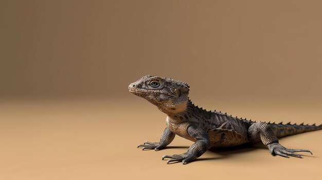 A detailed and realistic 3D rendering of a lizard The lizard has a brown and black spotted body