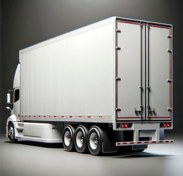 Photo detailed rear view of a semitruck mockup with white blank trailer for branding advertising concept generative ai
