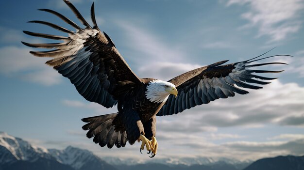 A detailed rendering capturing the closeup of an eagle in flight