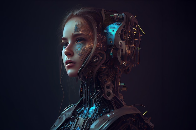 Detailed robot woman or humanoid cyber girl artificial intelligence concept Generative Ai