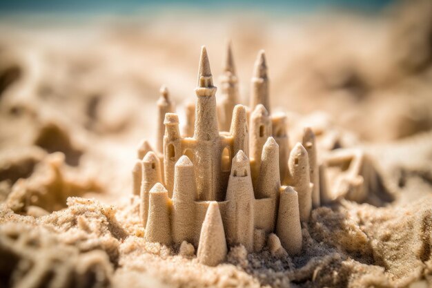 Foto castello di sabbia dettagliato su una spiaggia