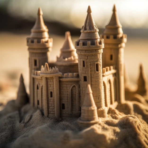 ビーチにある詳細な砂の城