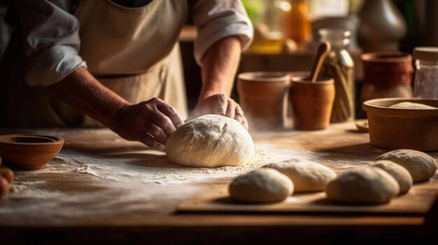 detailed scenery dedicated to bread dough full of details ingredients on wooden table