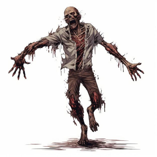 Detailed Science Fiction Illustration Of A Zombie From The Walking Dead Anime Video Game