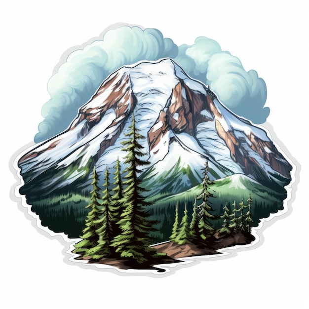 Detailed Shading Sticker Of Mount Rainier Realistic Die Cut Art