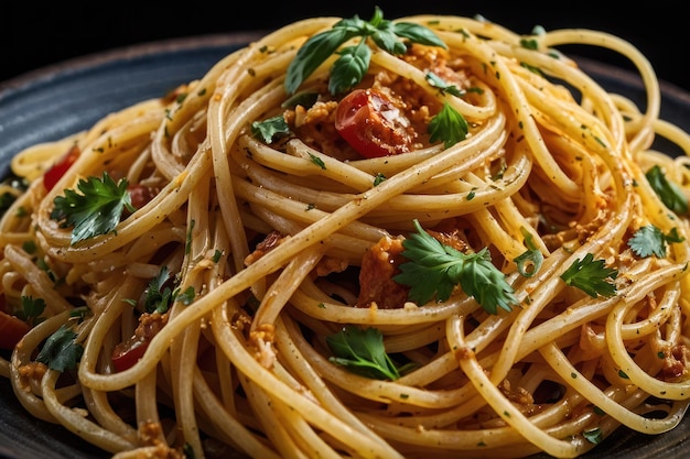 Foto fotografia dettagliata di pasta di spaghetti cotta