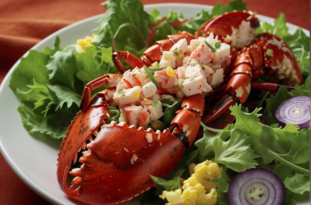 Photo detailed shot of lobster salad composition
