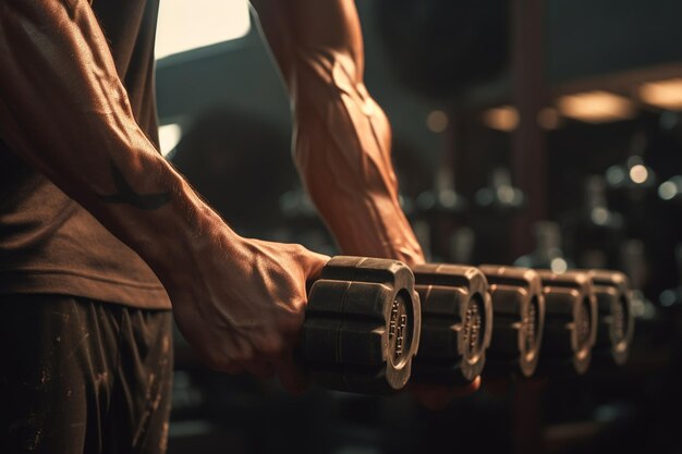 A detailed shot of a persons hands gripping dumbbe 00036 03