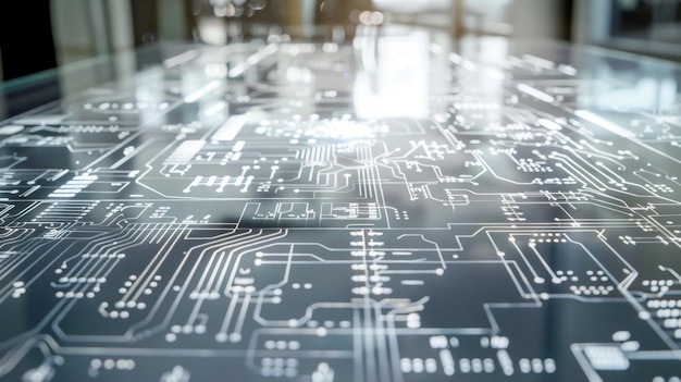 Photo a detailed shot of the surface of a smart glass panel showing the intricate network of sensors and