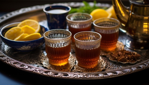 A detailed shot of a traditional Persian tea set