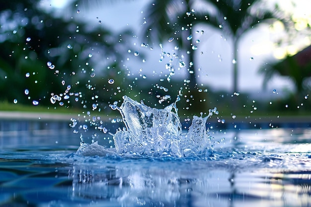 A detailed shot of water splashing at the pool s edge