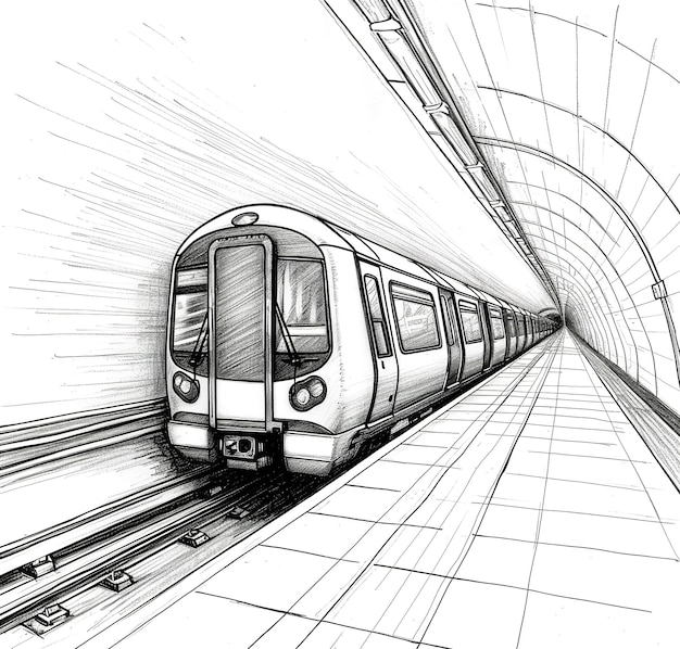 Photo detailed sketch of a train at a modern urban station