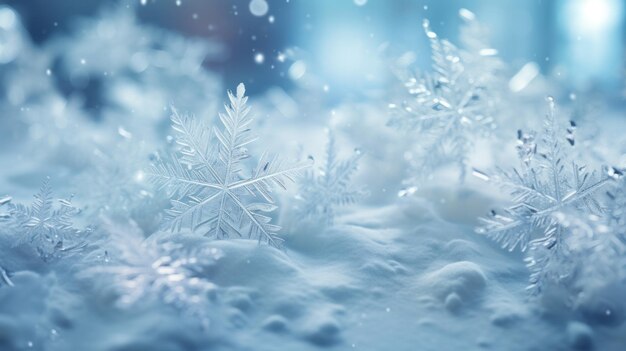 Photo detailed snowflakes on a wintry blue backdrop