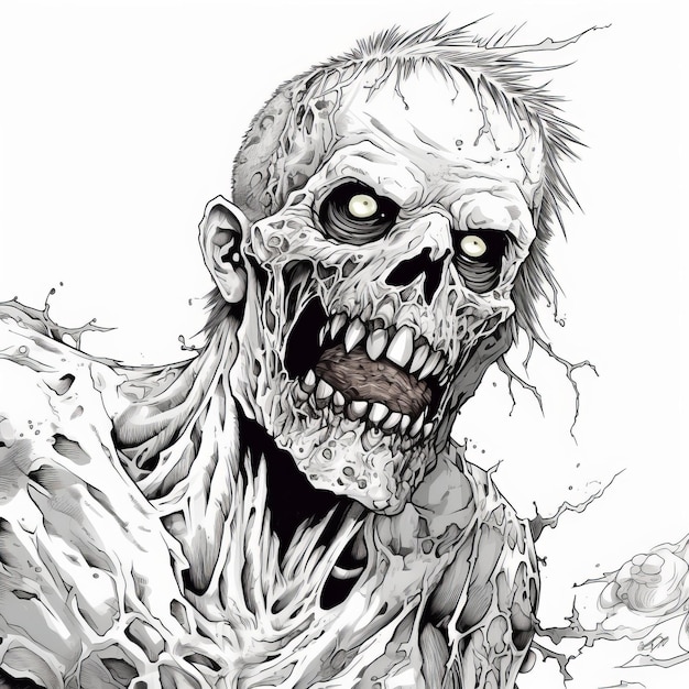 Detailed Undead Zombie Drawings Dark Comic Book Style Art