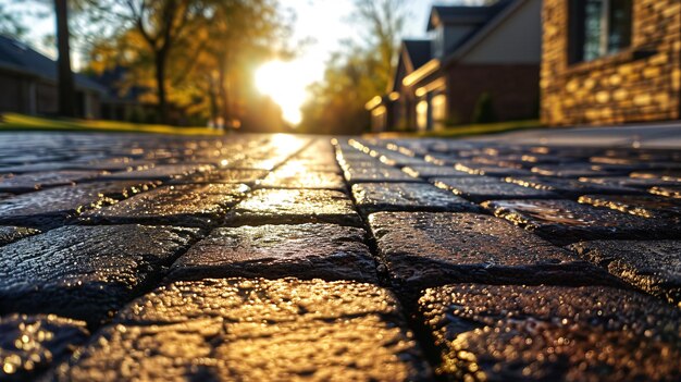 Photo detailed view of brick sealer for safeguarding the pavers coating for residential building under construction