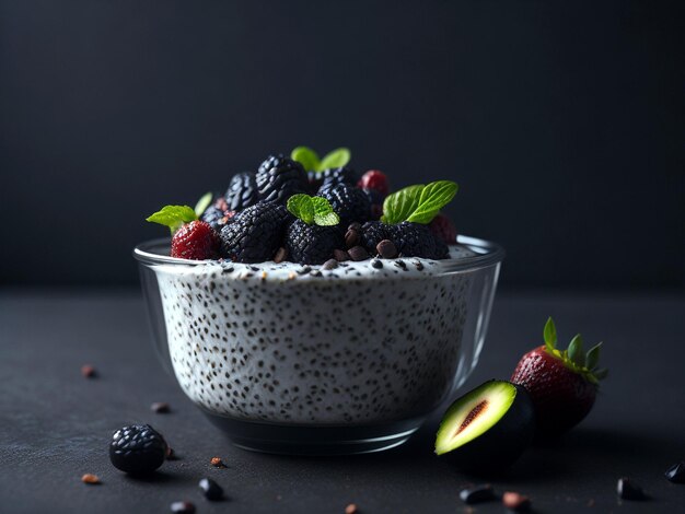 A detailed view of chia pudding