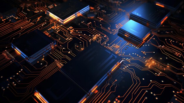 Detailed view of a contemporary electronic circuit board with a CPU microchip and various components